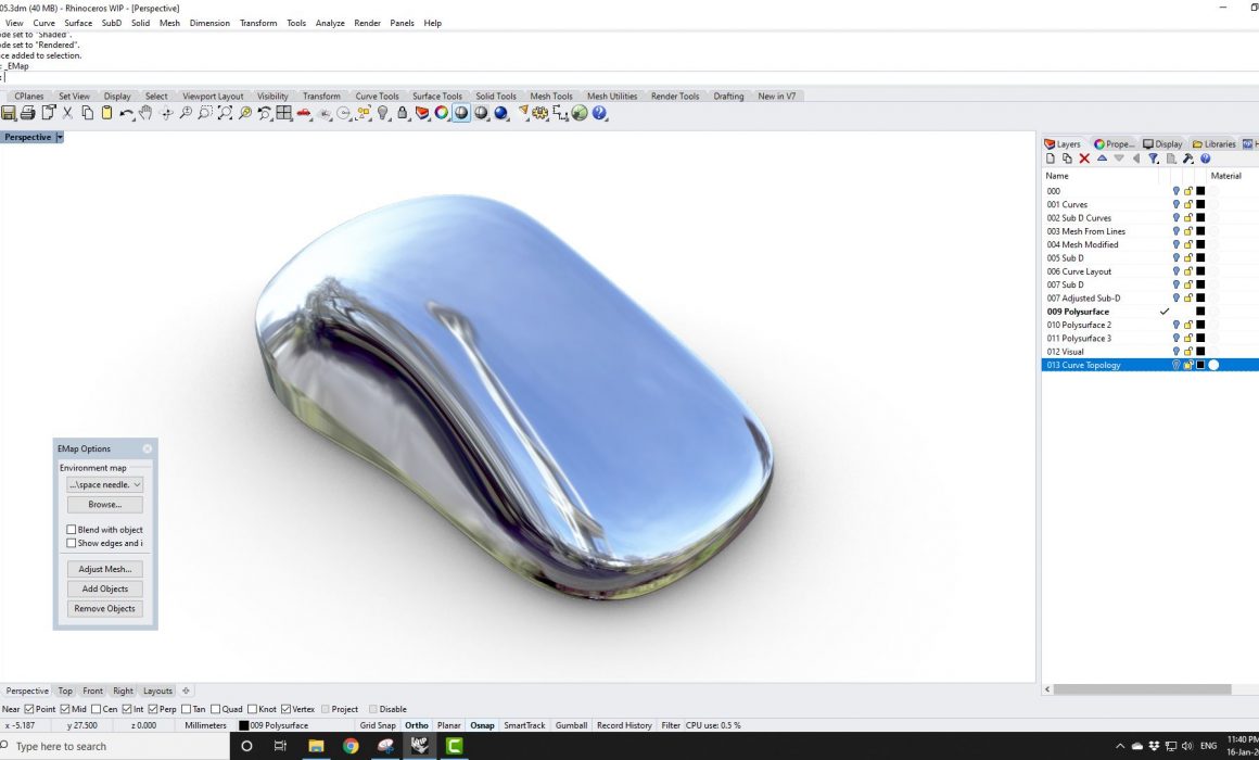Image shows SUB-D Modelling stages in Rhinov7