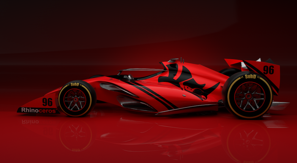 A concept racing car designed using Rhino 3D v7
