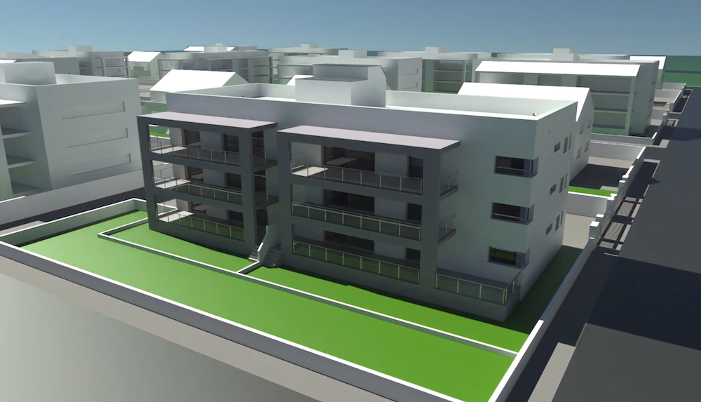 Screenshot of an apartment block being rendered in KeyShot 10 from Rhino v7 and KeyShot Video Tutorial